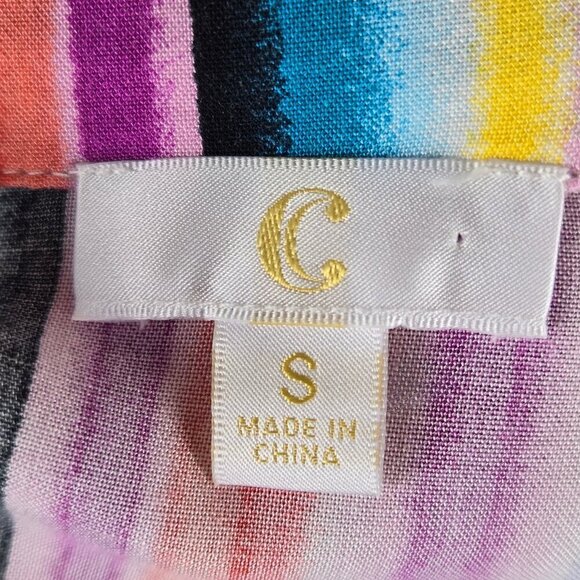 C Size Small Midi Length Multi Color Striped Dress Pockets Belt Button Front - Picture 11 of 13